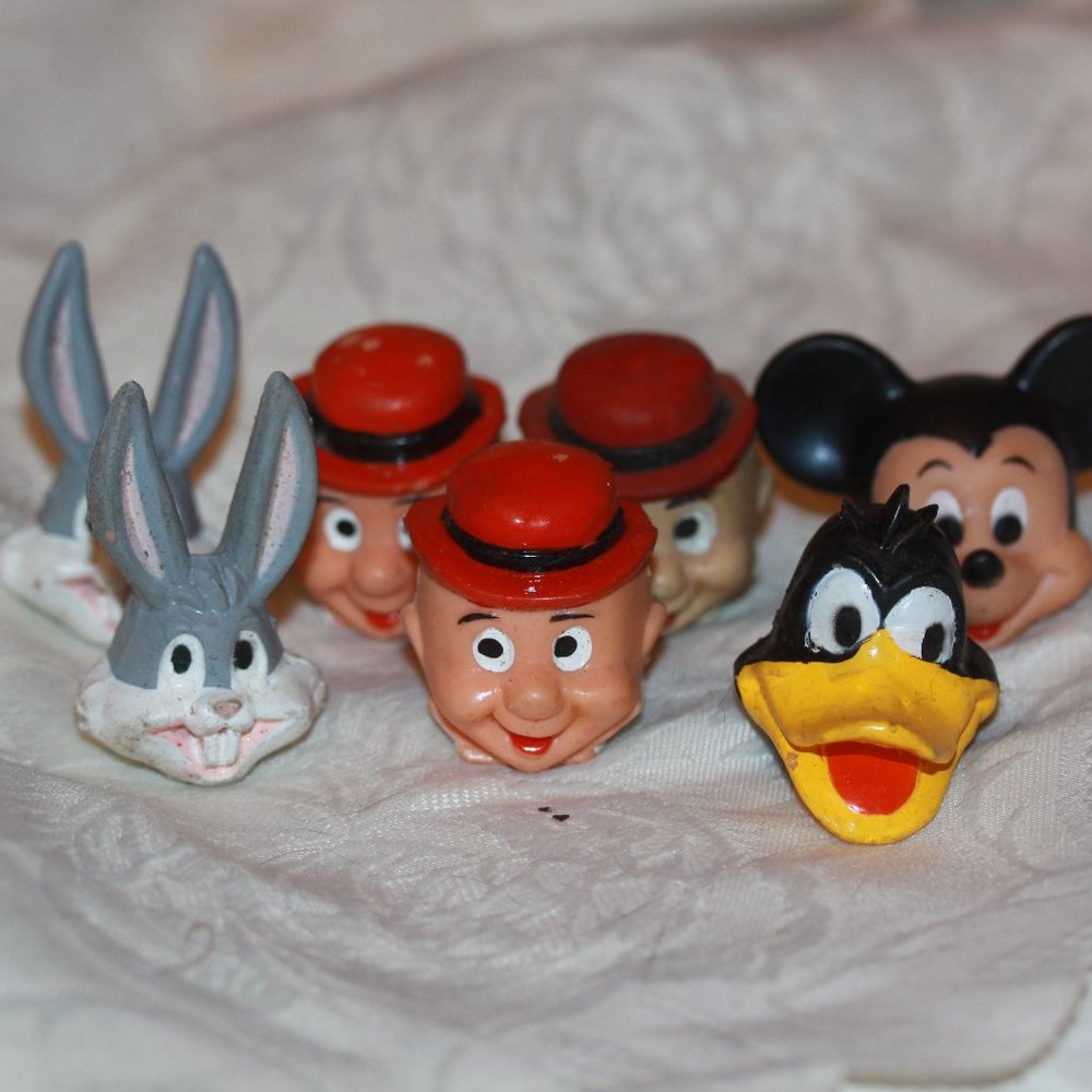 Vtg 1981 Warner Brothers Disney Rubber Pencil Topper Figures LOT of 7 Mickey etc